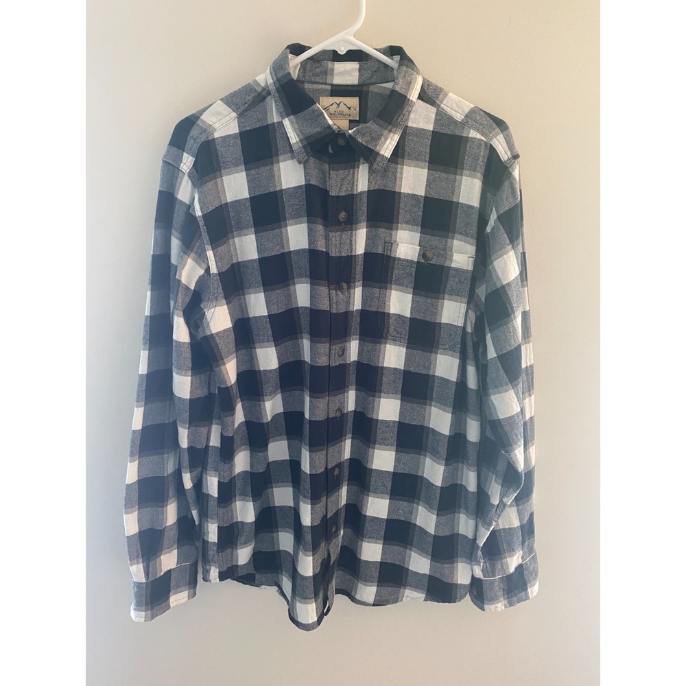 Blue Mountain Flannel Shirt Mens Medium Black White Plaid Button Up